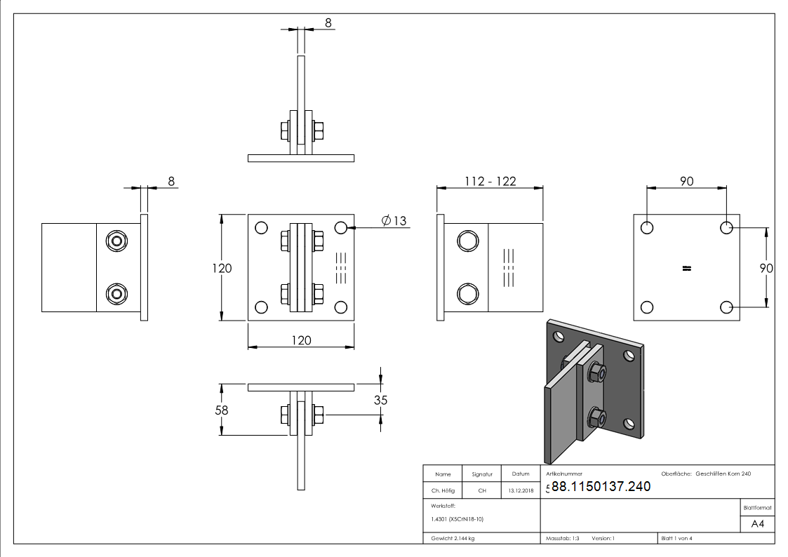 Wandanker für Geländerpfosten