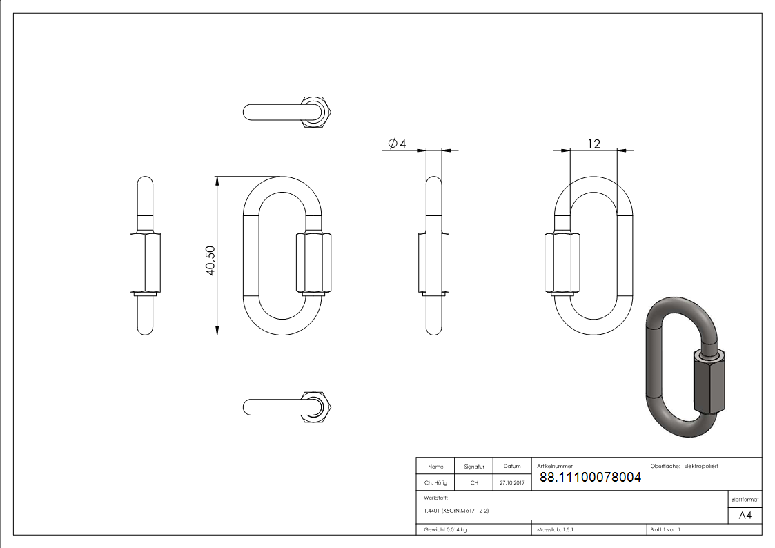 Schraubverbinder Edelstahl V4A 4 mm-88.11100078004