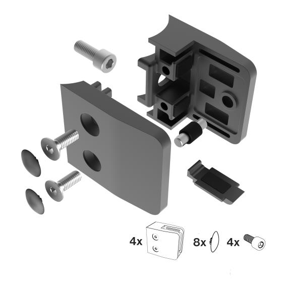 Glasklemme V2A fuer Rohr Ø 42-4 mm fuer 8-12-76 mm Glas schwarz 4er Set-89.ABLACK2600042SET4
