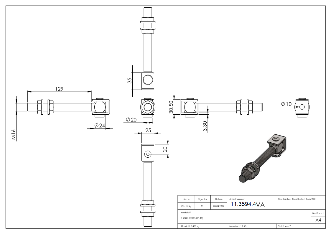 Torband M16 mit langem Gewinde V2A
