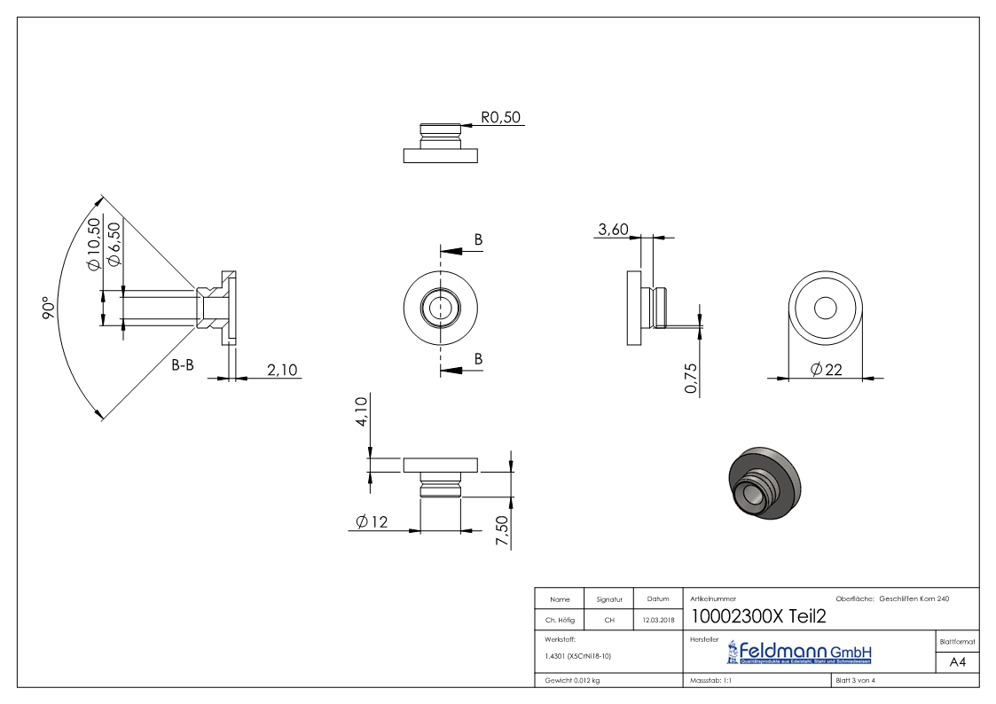 Seilhalter für Zwischenpfosten | Für Seil Ø 5 mm | Anschluss flach | V2A