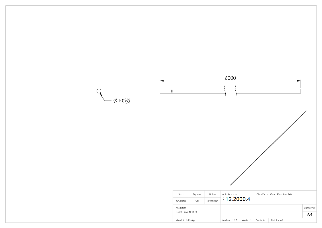 Rundstab Ø 10 mm á 6 m V2A Edelstahl-12-2000.4