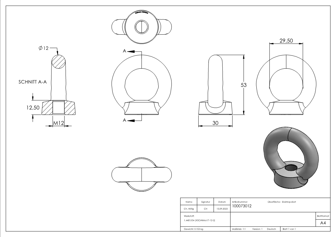 Ringschraube 12mm, V4A