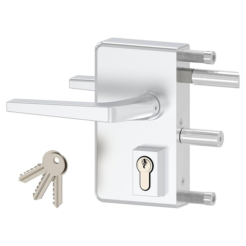 Gittertorschloss GTS 2 fuer Rohrstaerke 40-60mm- montagefertiges Set- silber-88-1156700-ALU.SI