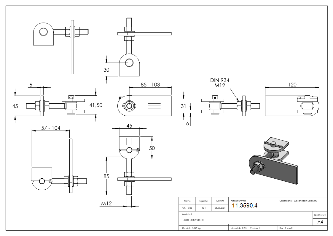 Torband | M12 | 180° | verstellbar | V2A