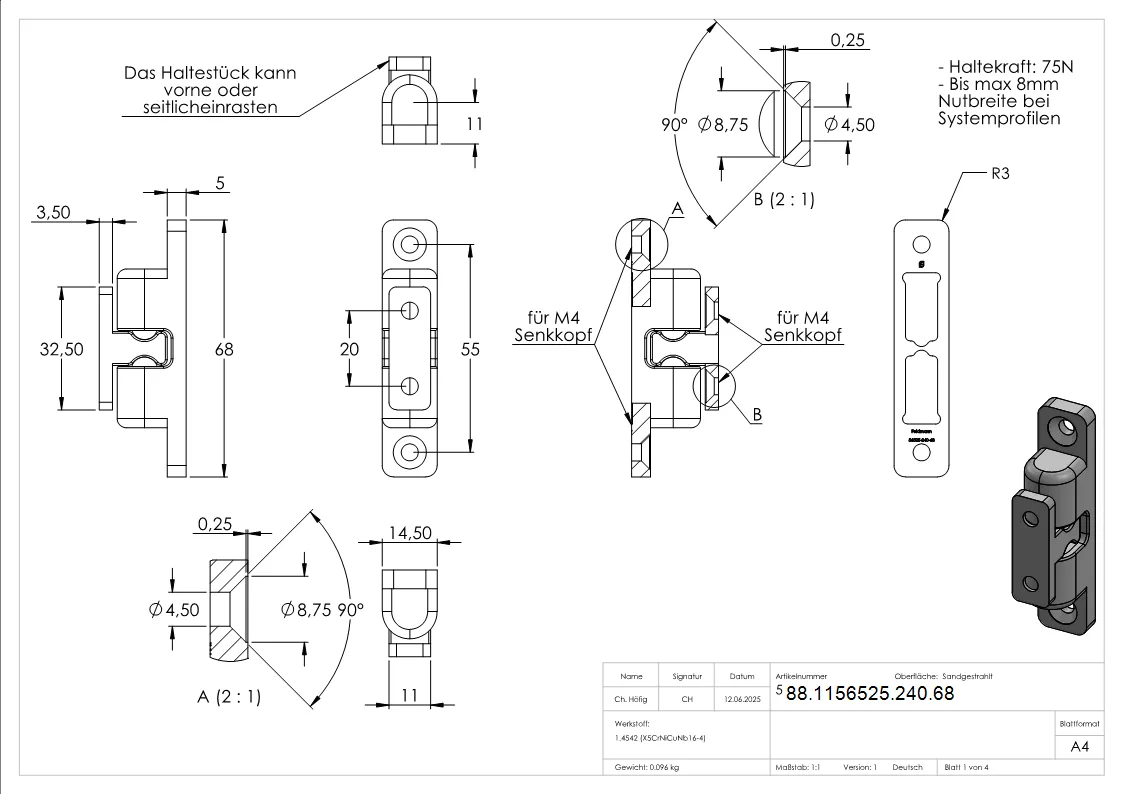 Kugelschnaepper mit Haltekraft 75N- V2A-88-1156525-240.68