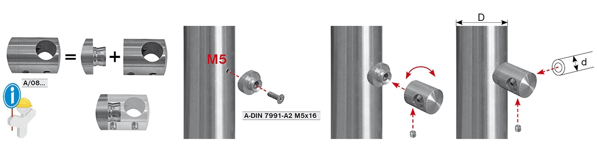 Querstabhalter Ø 22 mm | Anschluss: 42,4 mm | mit Bohrung: 10,2 mm | V2A
