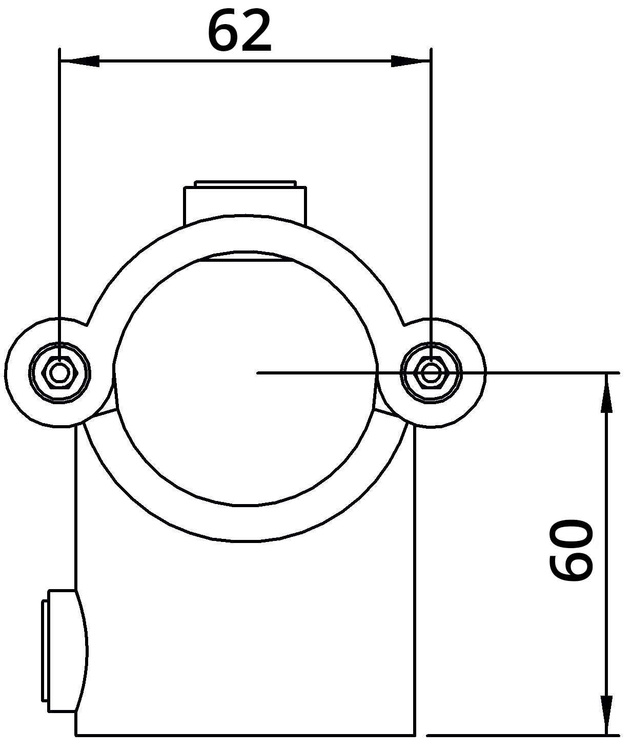 Rohrverbinder | T-Stück mit Bolzen aufklappbar | 136C42 | 42,4 mm | 1 1/4" | Temperguss u. Elektrogalvanisiert