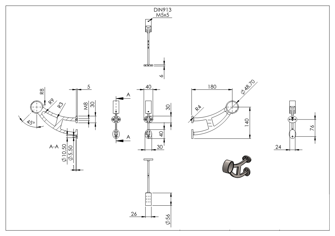 Fuß-/Handlaufstütze V2A für Ø 48,3 mm