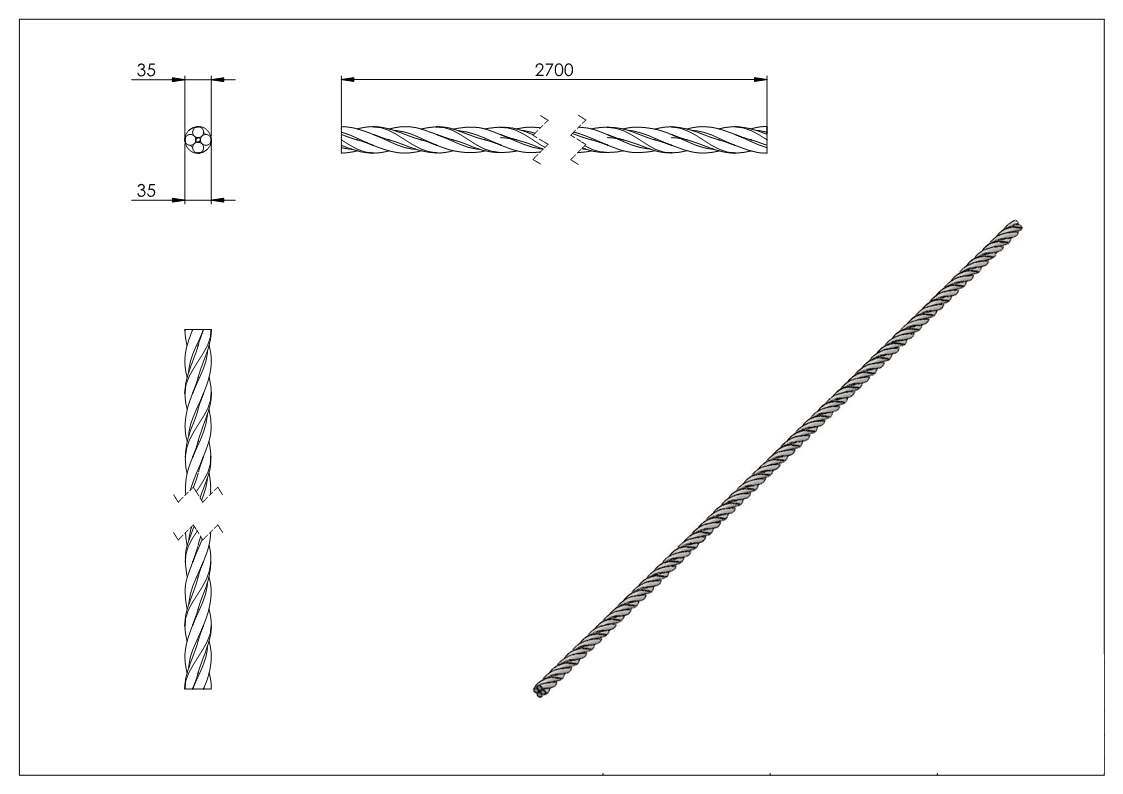 Gereeperter Handlauf | Material: Ø 35 mm | Länge: 2700 mm | Stahl (Roh) S235JR