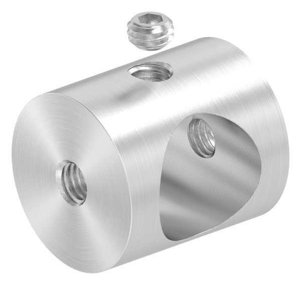 Querstabhalter V2A Edelstahl – passend für Rundstäbe 14 mm zwischen zwei FLACHeisen (Durchführung) inkl. Schrauben