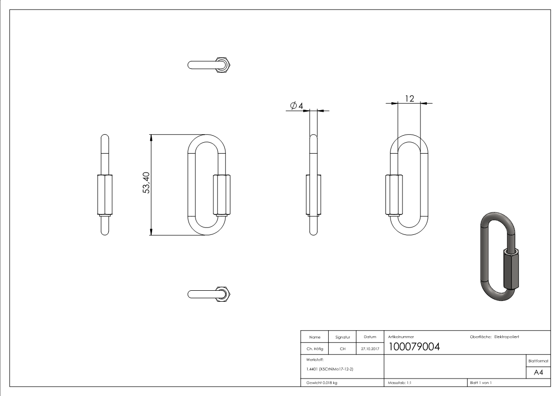 Schraubverbinder lang, 4mm, V4A