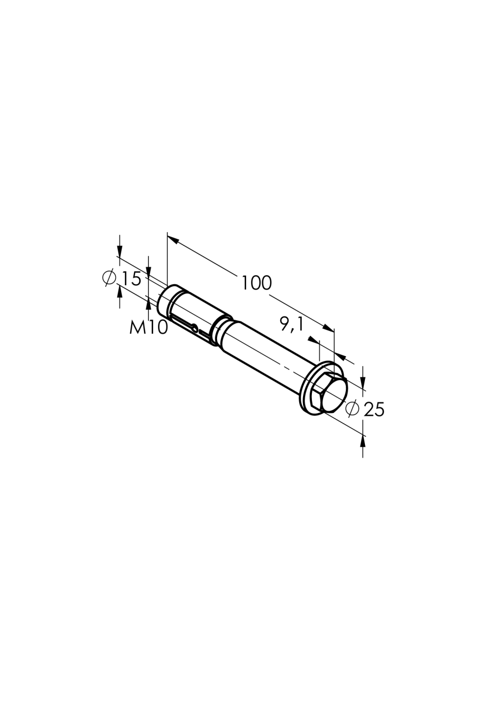 Schwerlastanker Stahl verzinkt M10 L=100 mm Bohrung Ø 15 mm mit Sechskantschraube-89-11Q508HAZM10106SS-A.4