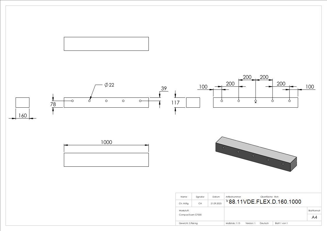 Daemmstreifen L = 1000 mm Tiefe 160 mm fuer FLEX-MOUNT PRO-88-11VDE-FLEX-D-160.1000
