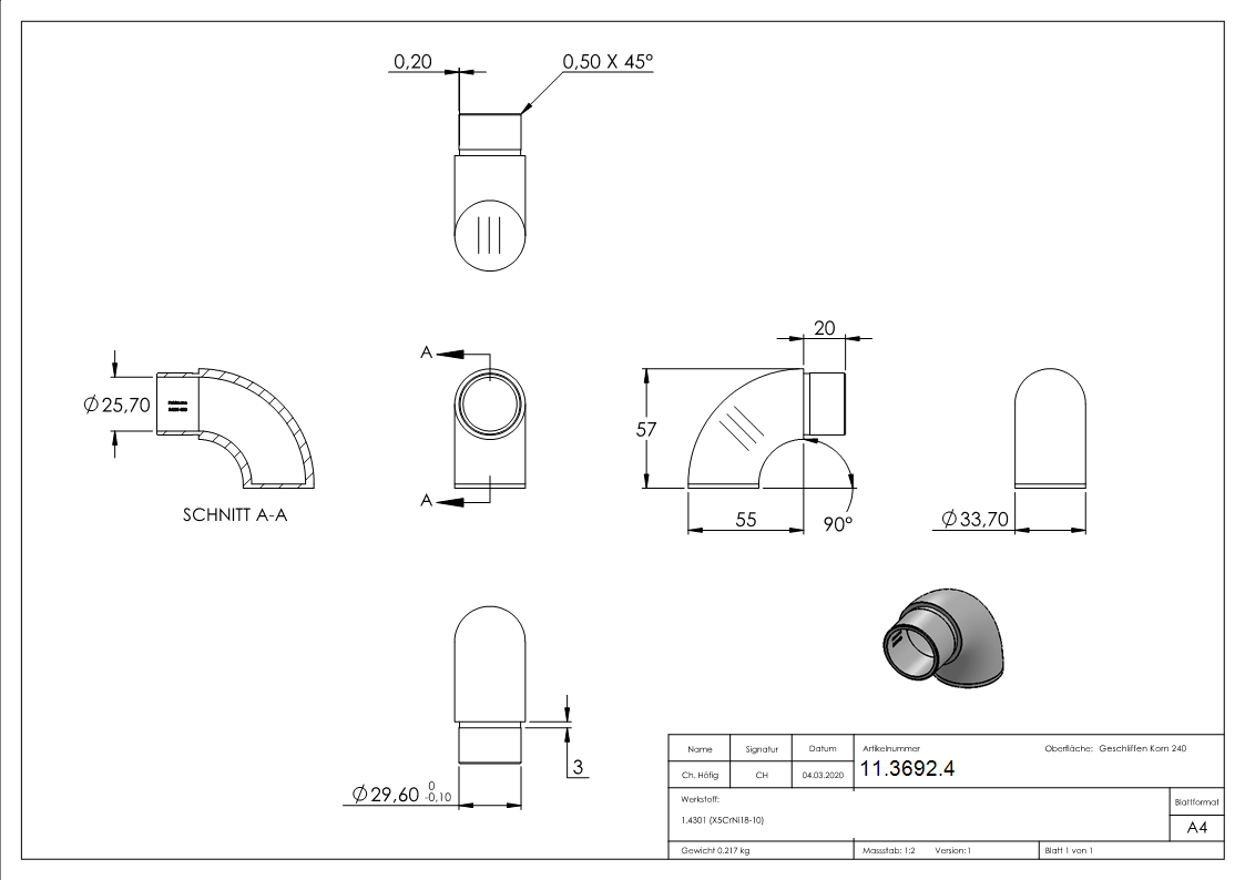 Endbogen V2A 33-7x2-0 mm 90° flach-11-3692.4