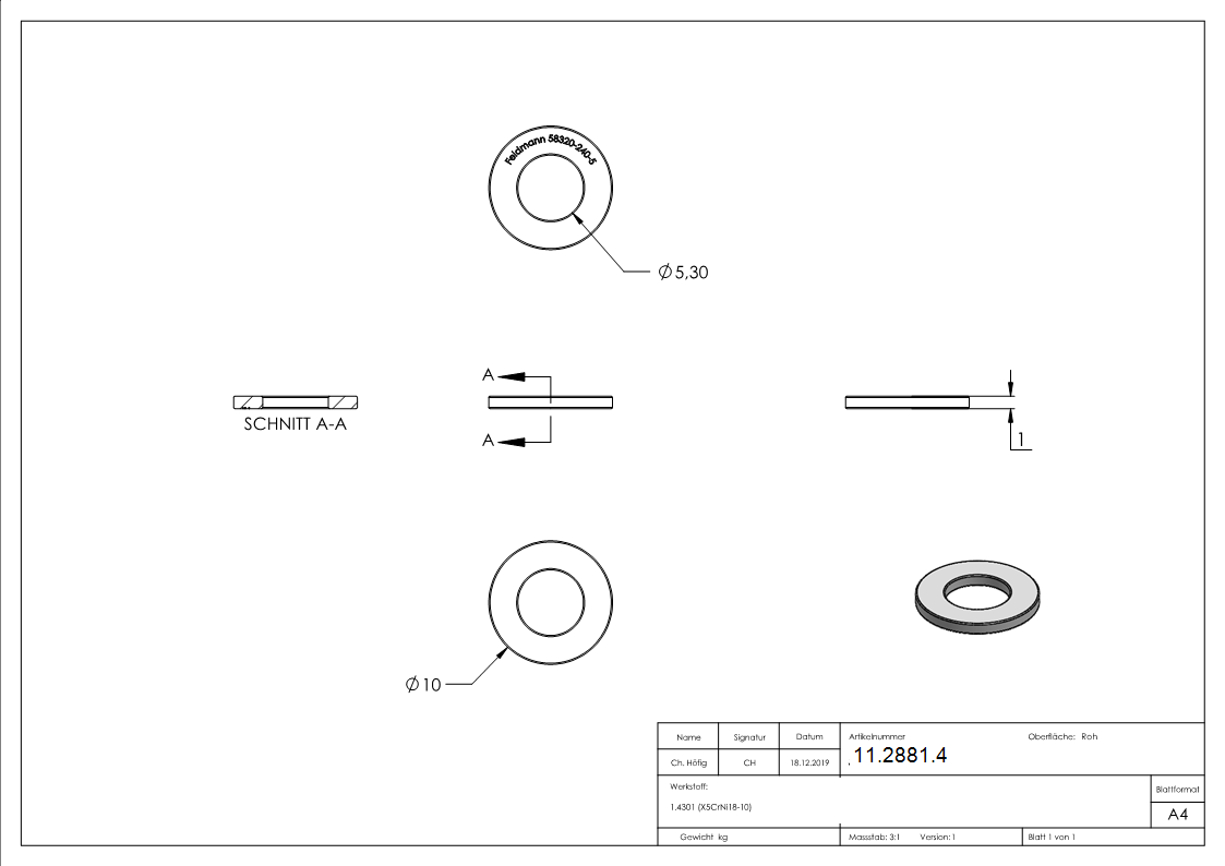 Beilagscheibe | für Gewinde M5 | DIN 125-1, A2 | V2A