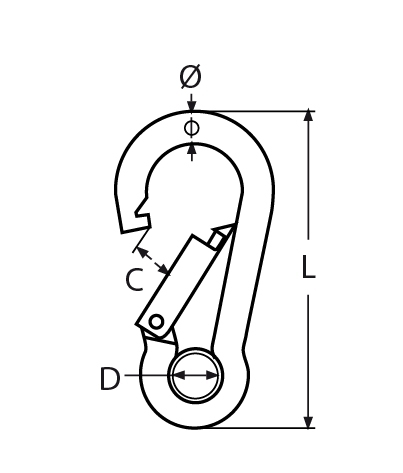 Karabinerhaken mit Kausche Laenge- 40 – 140 mm V4A- Verkauf in VPE-66-64-411.8250