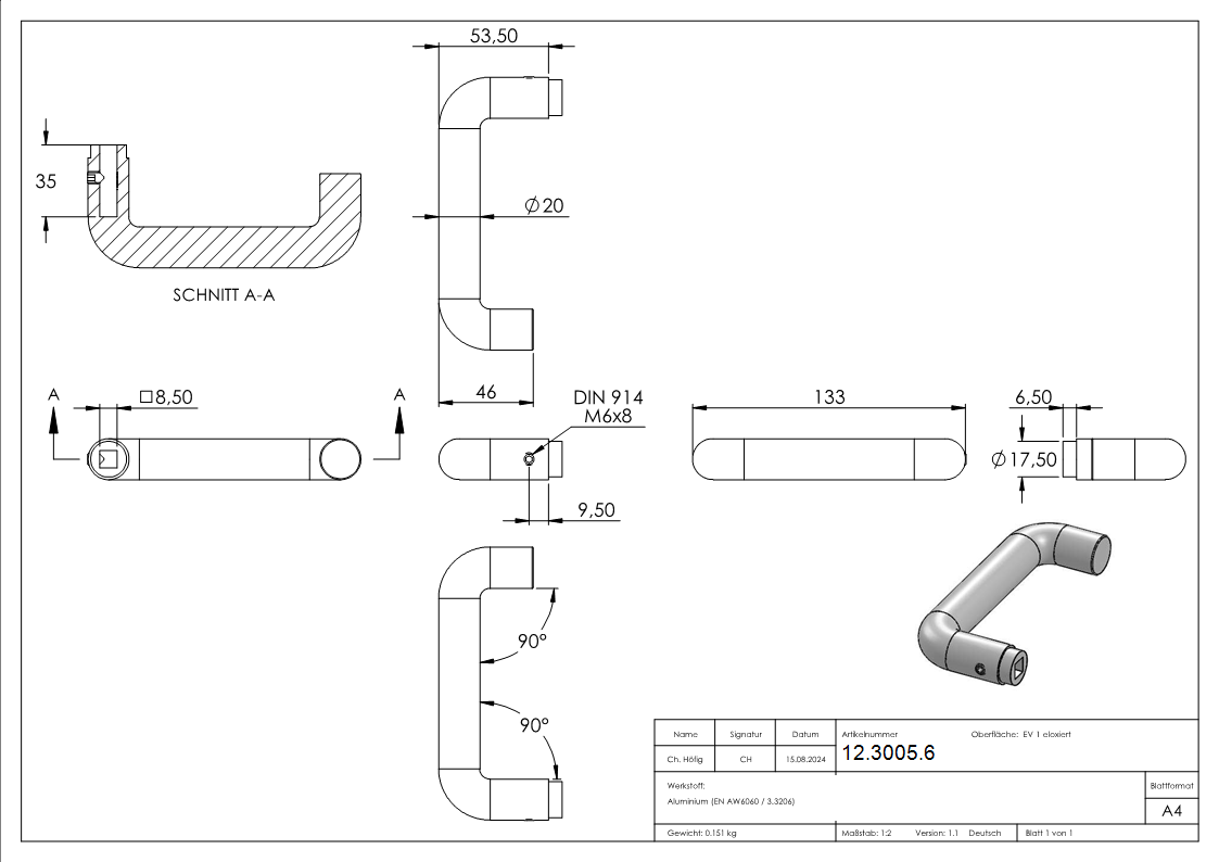 Alu-Tuerdruecker rund in U-Form-12-3005.6