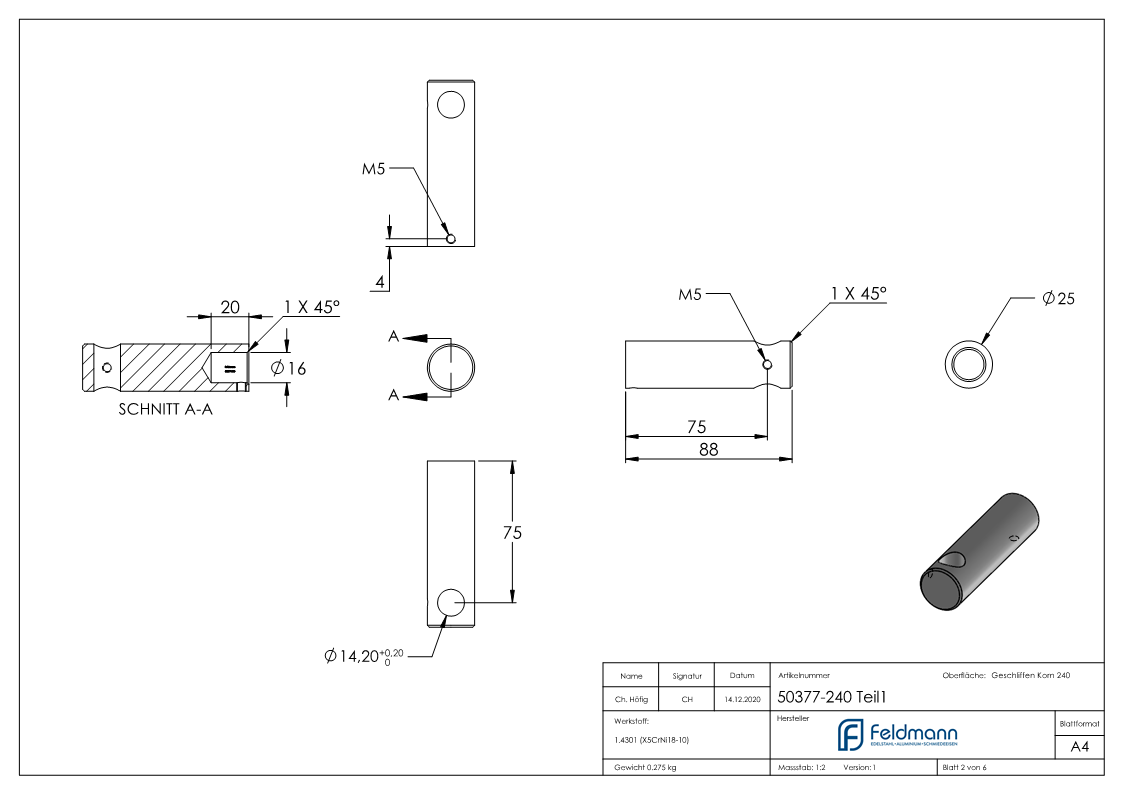 Handlaufhalter mit Gelenk und Halteplatte für flachen Anschluss V2A