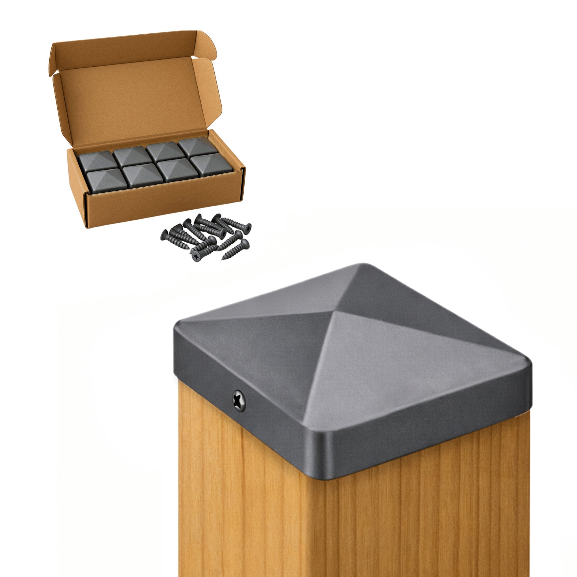 Pfostenkappe 100x100 mm Anthrazit RAL 7016 – 10er Set pulverbeschichtet inkl. Schrauben-60220-100-021