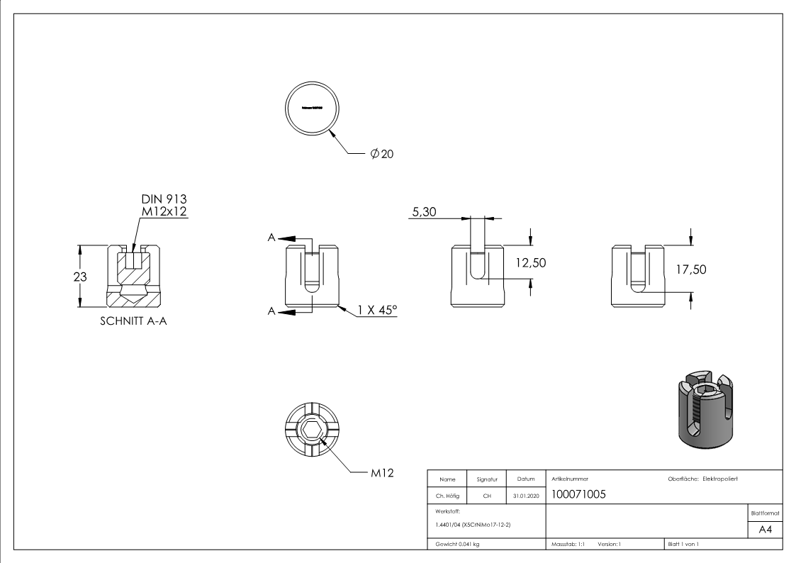 Kreuzklemme für Seil Ø 5mm, V4A