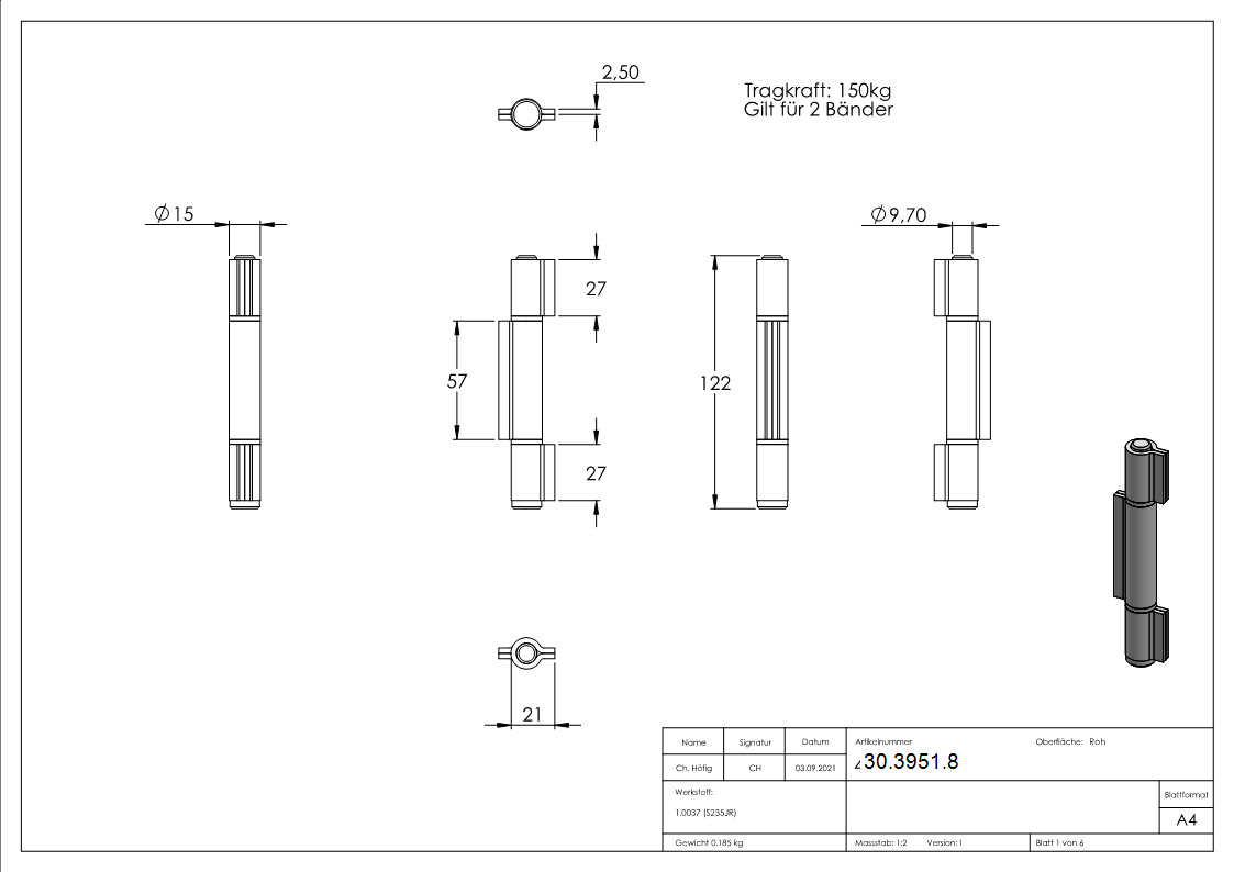 Anschweissband Stahl 3-teilig Tragkraft 150 kg pro Paar-30-3951.8