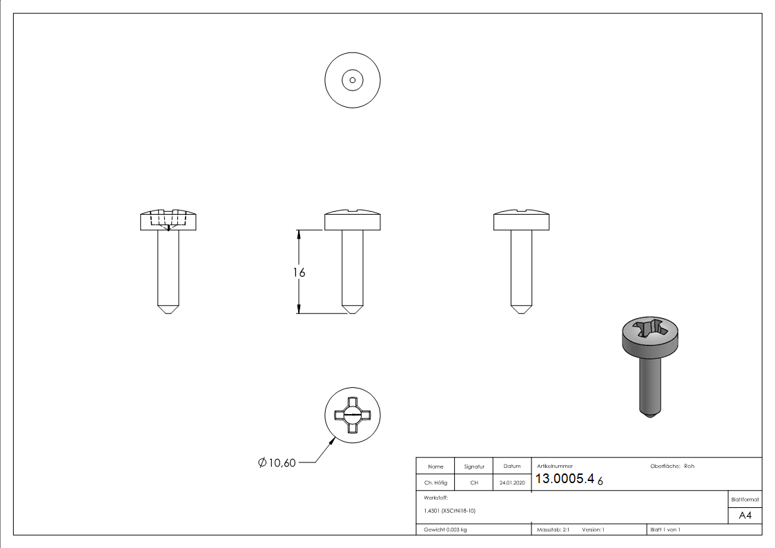 Linsenblechschraube V2A 5-5 x 16 mm DIN 7981 Kreuzschlitz-13-0005.4