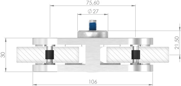 Sichtschutz Mittelglasklemme Edelstahl V2A halbrund gerade Mod- 25-88-1125-MK.V2A