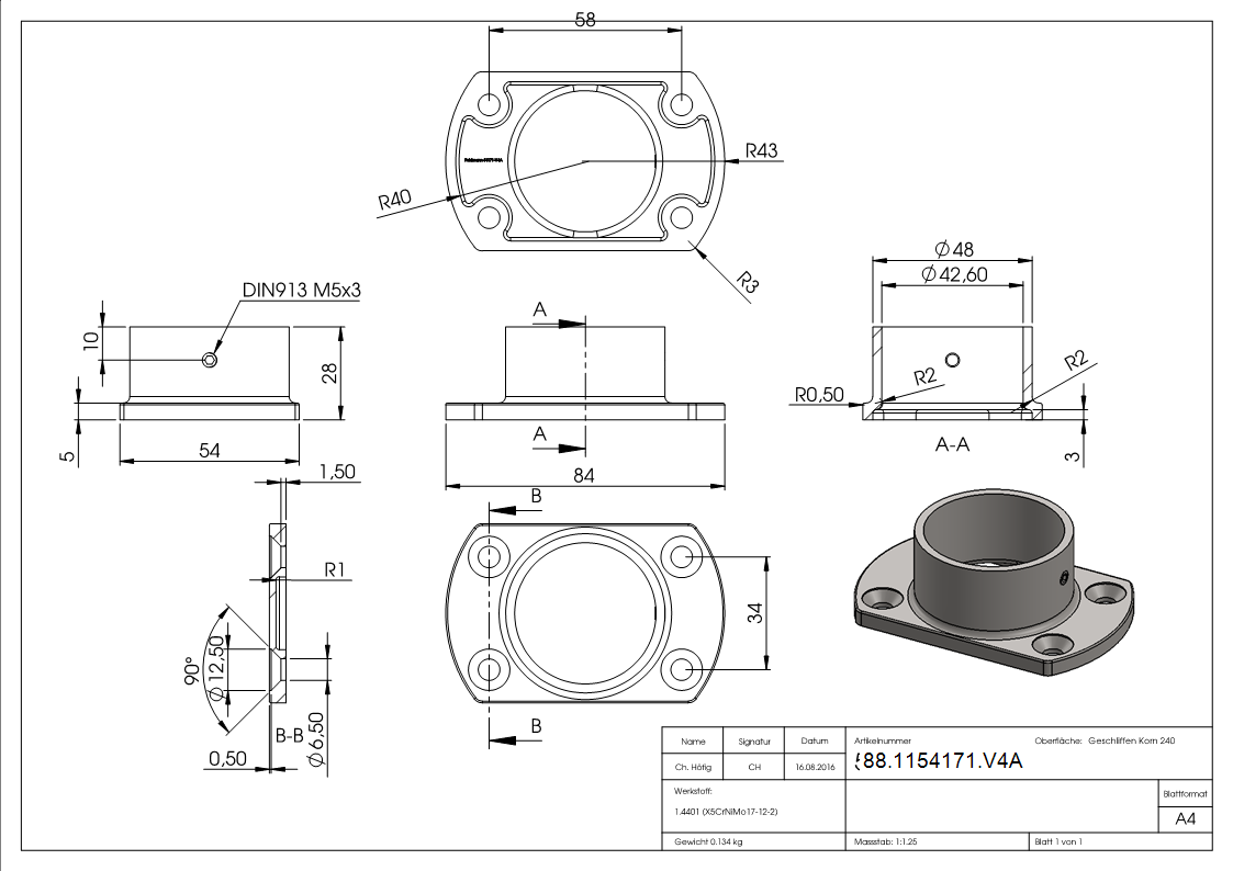 Bodenanker für Rohr 42,4mm, V4A