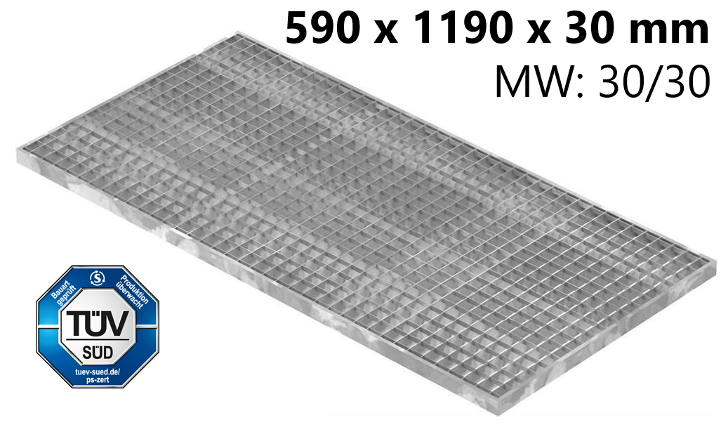 Lichtschachtrost Baunormrost | Maße:  590x1190x30 mm 30/30 mm | aus S235JR (St37-2), im Vollbad feuerverzinkt