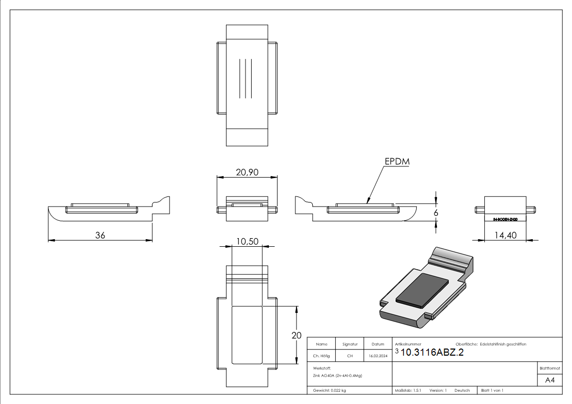 1 Sicherungsboden zu Glasklemme 52x52x32-5 mm AbZ Edelstahleffekt-10-3116ABZ.2