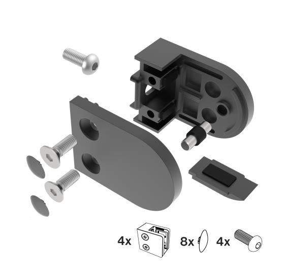 Glasklemme V2A fuer 6 - 12-76 mm Glas Flachanschluss schwarz pulverbeschichtet-89.ABLACK250P000SET4