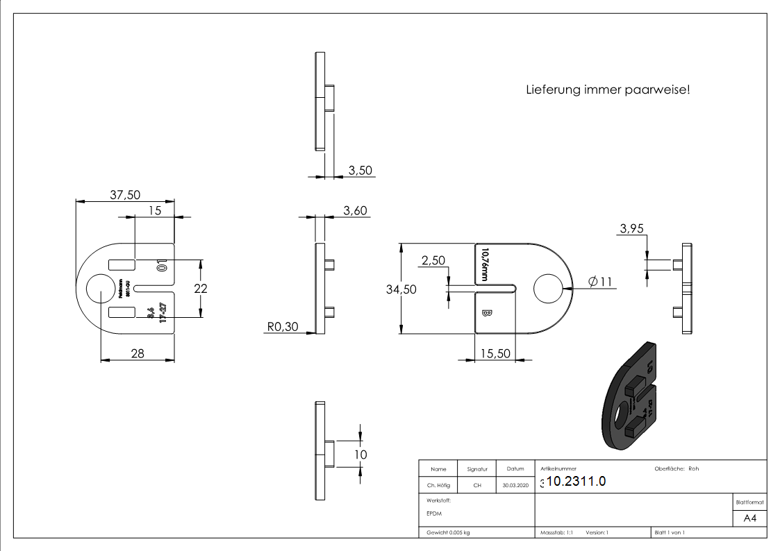 1 Paar Gummis zu Glasklemme 63x45x30 mm AbZ für 10,76 mm Glas VSG