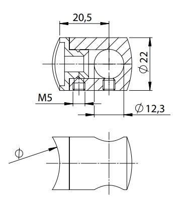 Querstabhalter V2A fuer Ø 12 mm fuer Flachanschluss geschliffen-11-1011-A.4