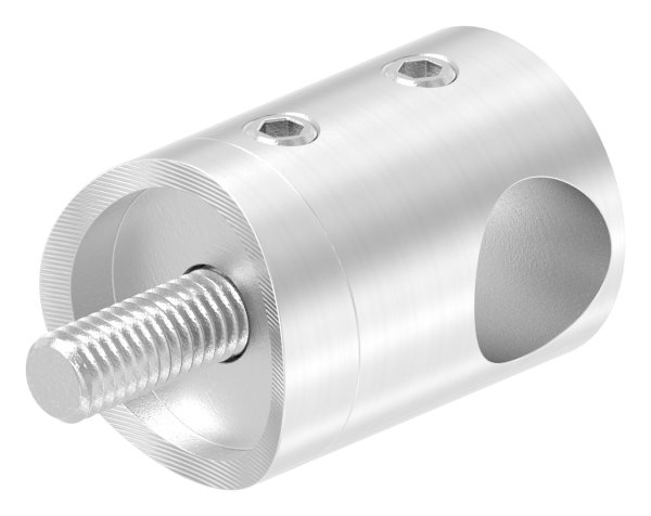 Querstabhalter Ø 22 mm | Anschluss: 48,3 mm | mit Bohrung: 14,2 mm | V2A