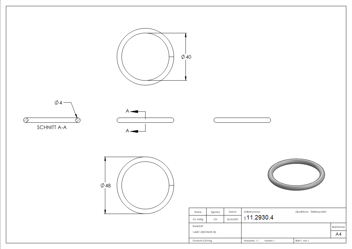 Ring - Aussen-Ø- 48 mm - Materialstaerke- 4 mm - V2A-11-2930.4