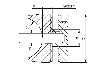 Glaspunkthalter Ø 60 mm- V2A- Anschluss- Rohr Ø 42-4 mm-10-6242-A.4