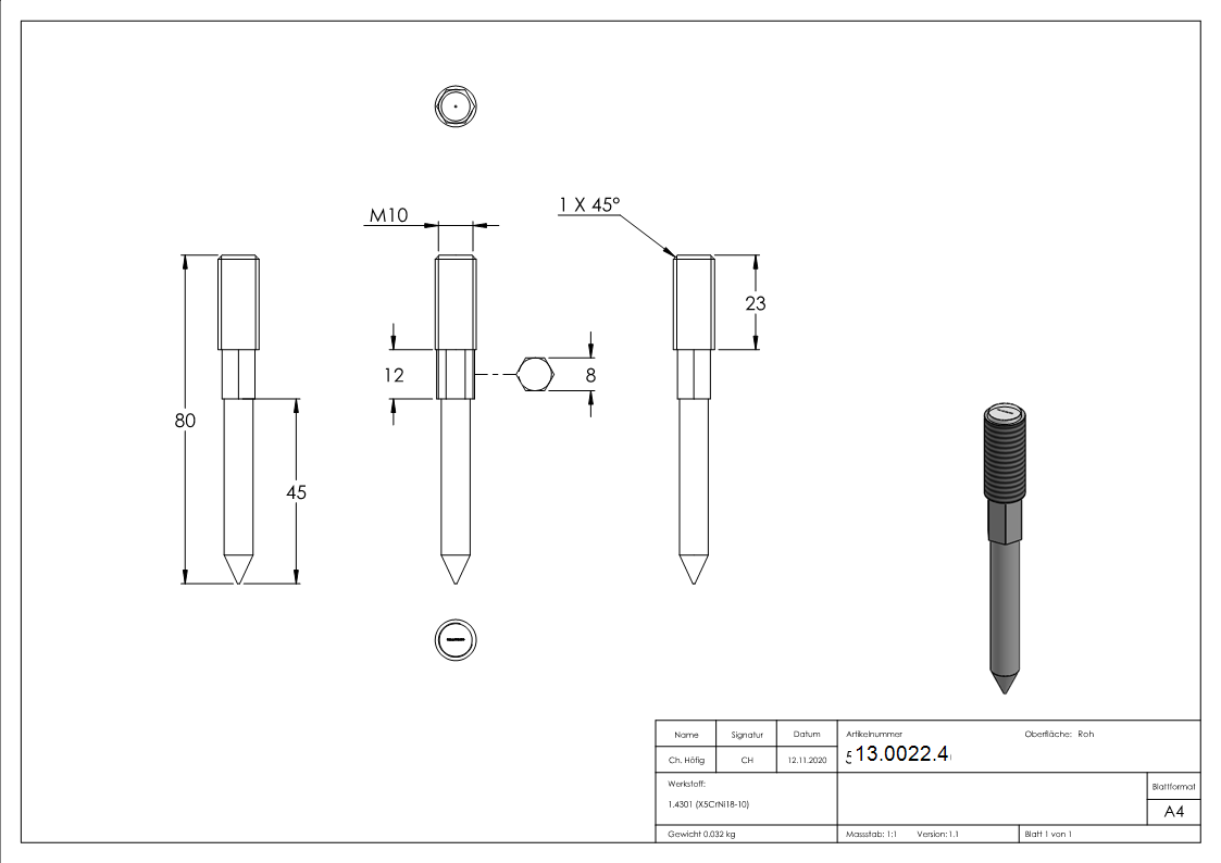 Stockschraube - Gewinde- M10 - Laenge- 80 mm - V2A-13-0022.4