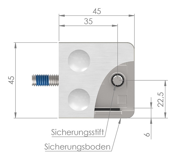 Glasklemme 45x45x26 mm AbZ fuer Anschluss Ø 60-3 mm V4A-10-3060.1ABZ