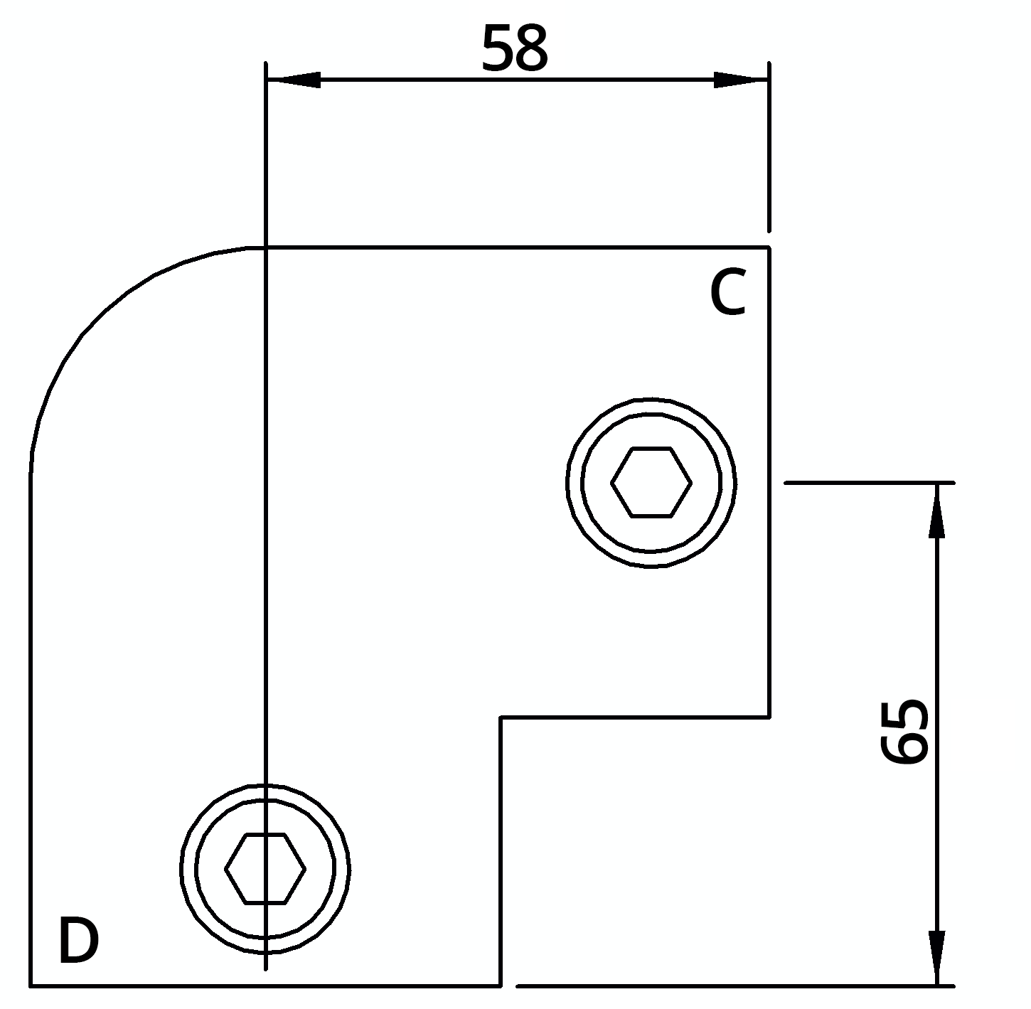 Rohrverbinder | Bogen 90° | 125D48/C42 | 48,3 mm; 42,4 mm | 1 1/2"; 1 1/4" | Temperguss u. Elektrogalvanisiert