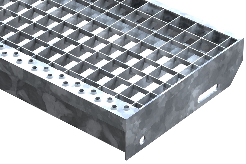 Gitterroststufe Treppenstufe Masse- 600x270 mm 30-30 mm S235JR -St37-2- im Vollbad feuerverzinkt-40-602730.7