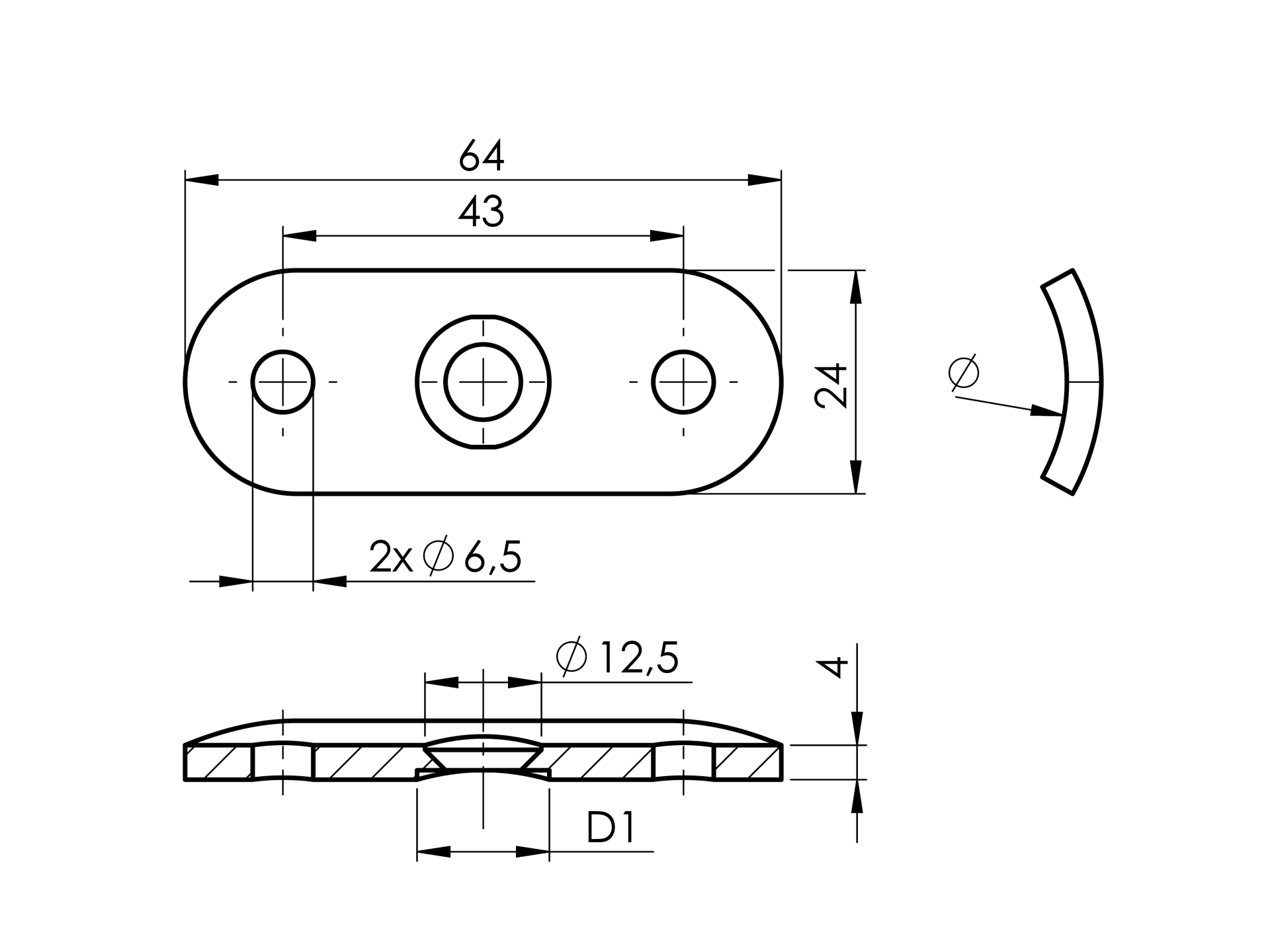 Anschraubeplatte Edelstahl AISI 304 fuer Handlauf D42-4 mm Bohrung 12 mm Schliff-89-11A1800042012-A.4