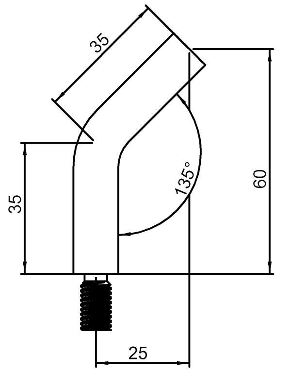 Stift | Maße: 60x14 mm | 135° gebogen | mit Außen - und Innengewinde | V2A