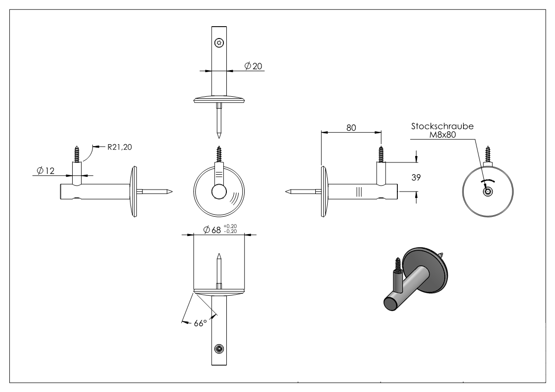 Handlaufhalter zum Anschrauben mit Holzschraube