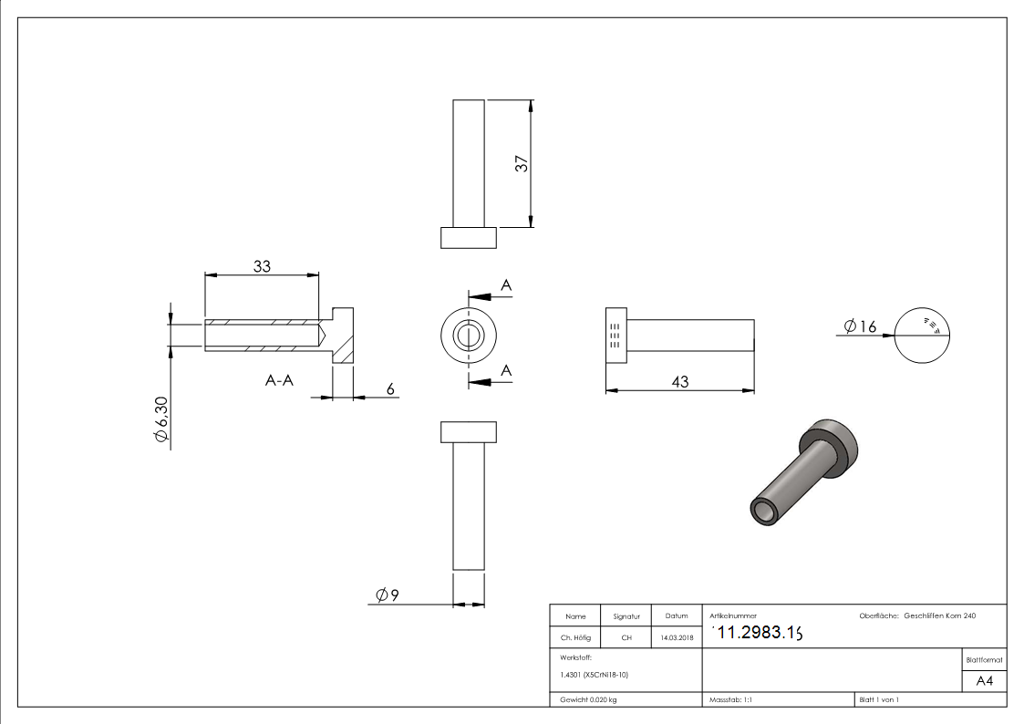 Linsenkopfterminal zum Selbstverpressen | für Seil Ø 6 mm | V2A