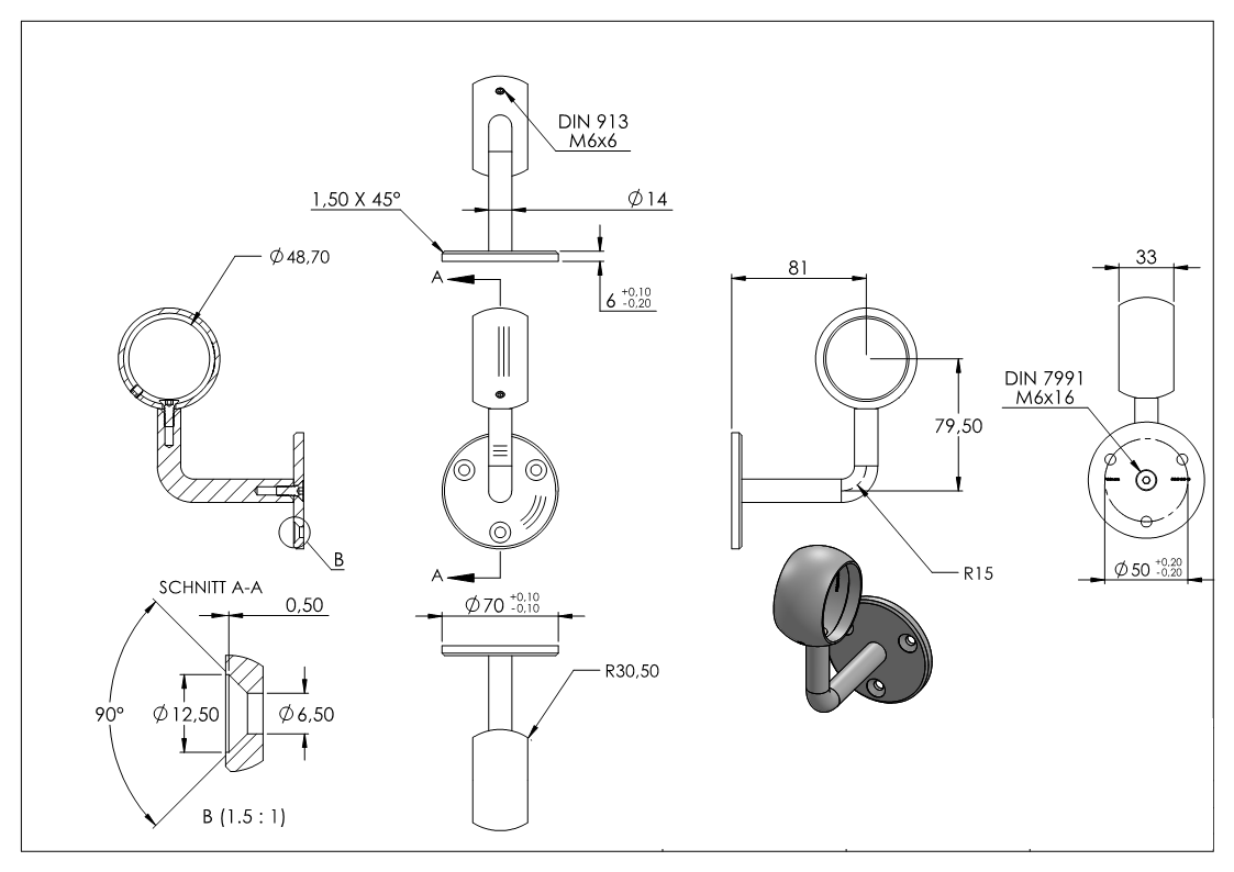 Handlaufhalter mit Kugelring für Rohr 48,3mm