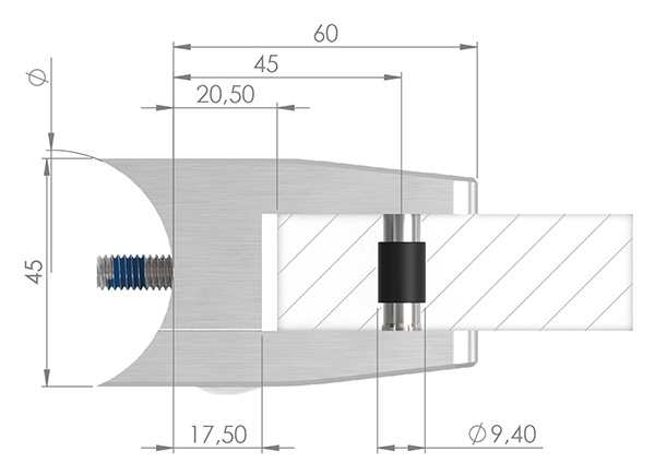 Glasklemme 60x70x45 mm AbZ fuer Anschluss Ø 48-3 mm V4A-10-3348ABZ.1
