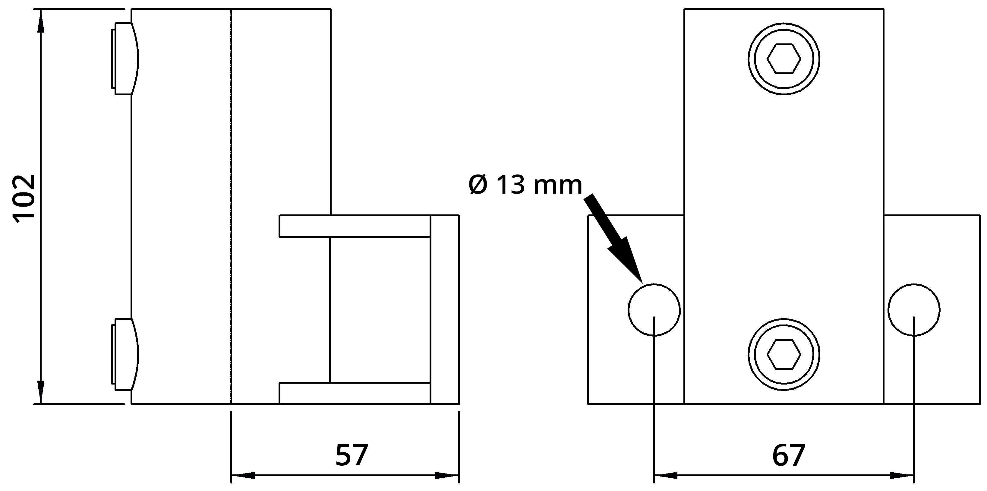 Rohrverbinder Wandhalter Platte horizontal Ø 33-7 mm -1- - Temperguss verzinkt - 145B34-145B34