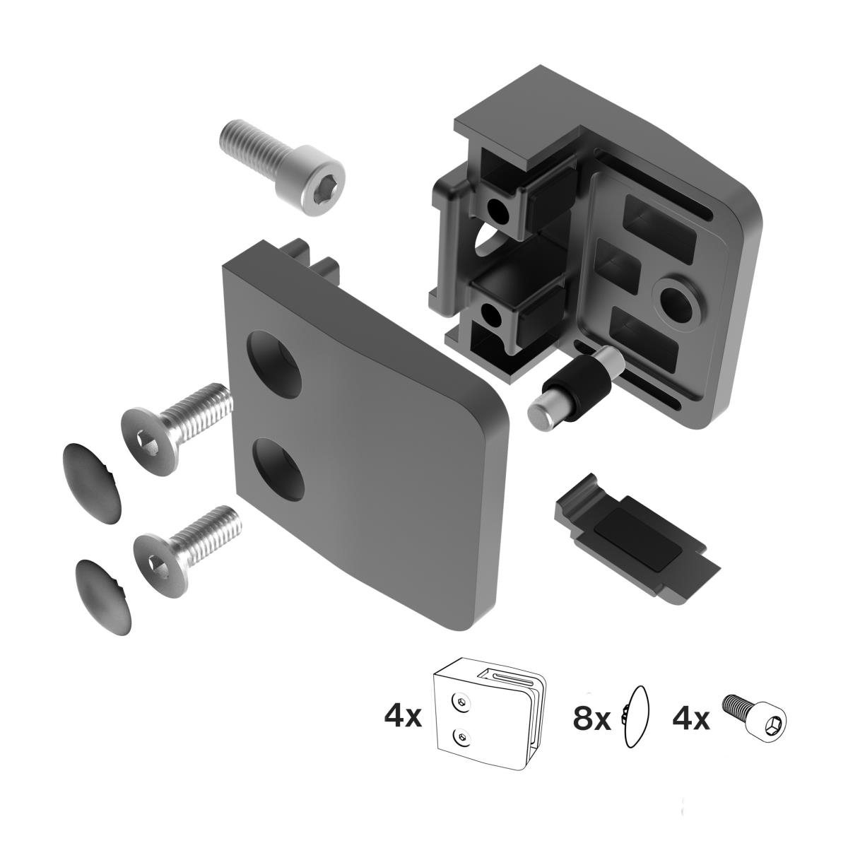 Glasklemme V2A fuer 8 - 12-76 mm Glas Flachanschluss schwarz 4er Set-89-11ABL2600000SET4-A.4