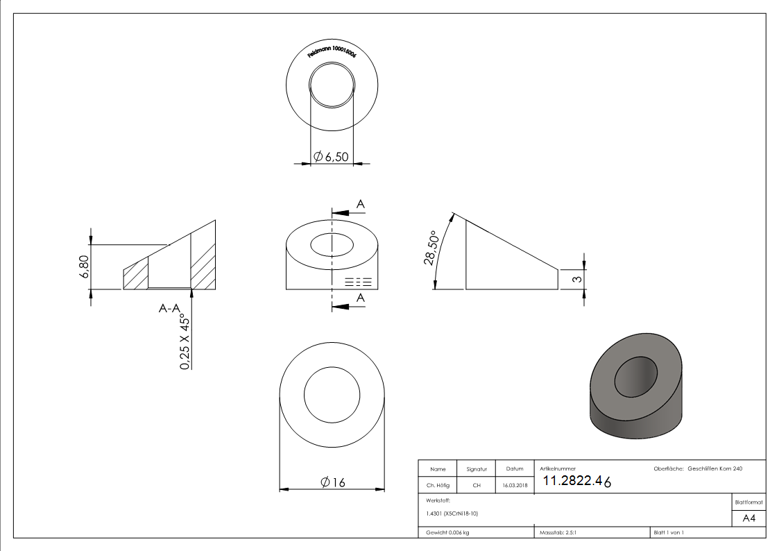 Formanschluss | für flachen Anschluss | Gewinde M6 | V2A